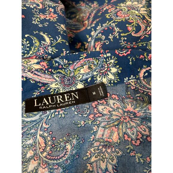 Ralph Lauren Sleep Shirt Pajama top Embroidered Logo Paisley Blue black label M - Picture 4 of 9